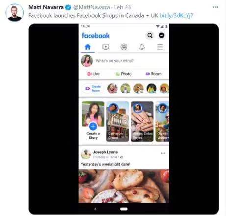 Facebook在英国和加拿大市场上线“商店”业务 Facebook在英国和加拿大市场上线“商店”业务
